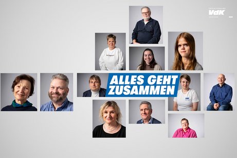 Alles geht zusammen: Unsere Ehrenamtlichen Die Collage zeigt Porträtfotos von Ehrenamtlichen