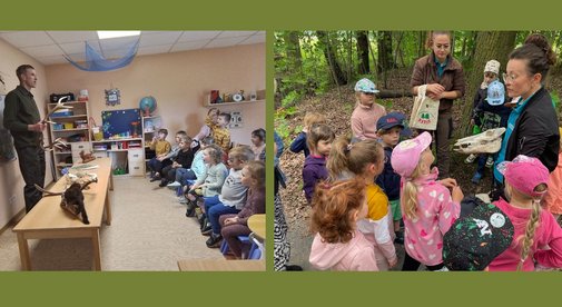 zwei Bilder mit Kindern, denen etwas erklärt wird