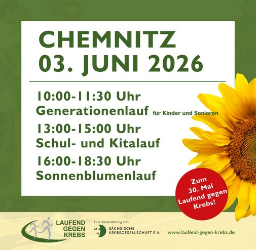 Ankündigung Laufend gegen Krebs am 3.6. in Chemnitz