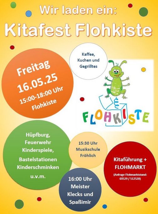 Plakat Ankündigung Kitafest am 16.5. 15 bis 18 Uhr mit allen Angeboten