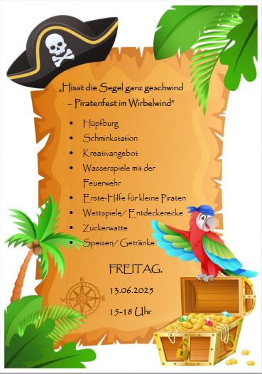 auf dem Plakat wird das Piratenfest am 13.6. angekündigt