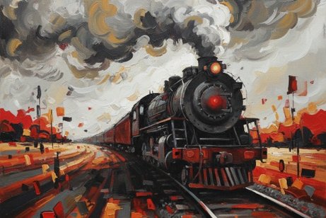 Eine abstrakte Dampflok auf einem Gleis