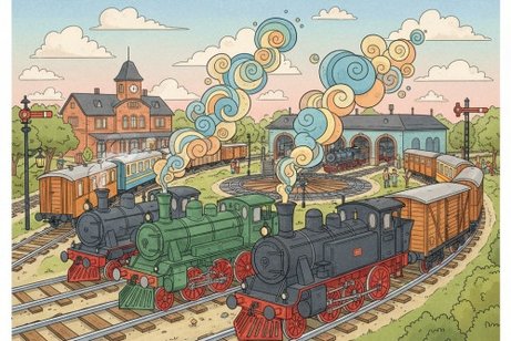 abstraktes Bild von 3 Dampfloks