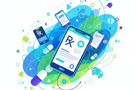 Abstraktes Bild vom Handy und Rezept