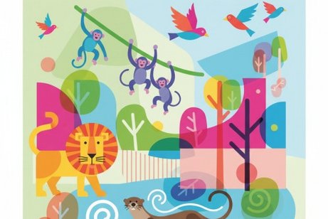 Abstraktes Bild mit L&ouml;wen und Affen