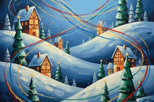 stilisierte Häuser in einer Winterlandschaft