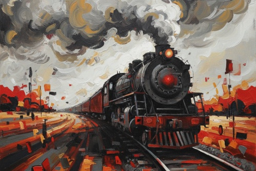 Eine abstrakte Dampflok auf einem Gleis