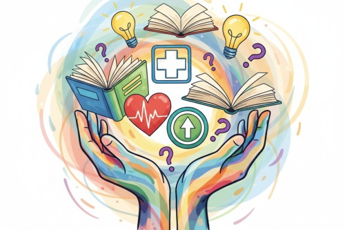 Abstraktes Bild mit zwei H&auml;nden und Gl&uuml;hbirnen